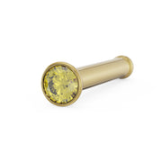 14k yellow gold 1.5mm yellow diamond bezel nose bone stud, angled view with gold post and ball end