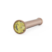14k rose gold yellow diamond bezel nose bone stud, angled view showing rose gold post and ball end