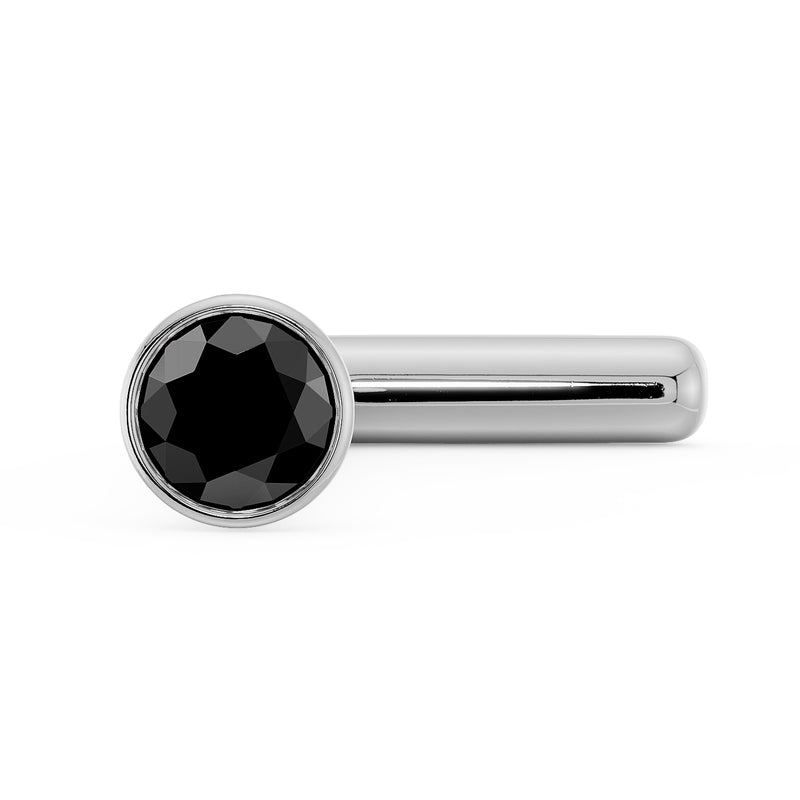 14k white gold black diamond bezel straight post nose stud, side view showing post
