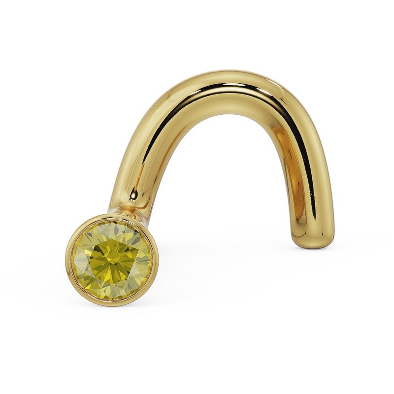 14k yellow gold yellow diamond bezel nose ring twist style, front angled view matching warm tones