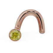14k rose gold yellow diamond bezel nose ring twist post style, front angled view showing warm metal