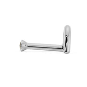 Side profile of white gold yellow diamond bezel nose stud showing straight post and ball end
