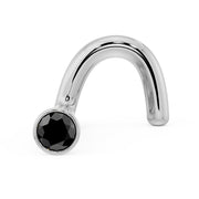 14k white gold black diamond bezel nose screw, three-quarter view showing curl