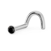 14k white gold black diamond bezel nose screw, side profile showing twist shape