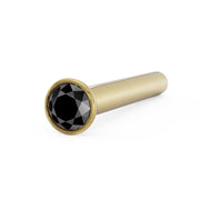 14k yellow gold black diamond bezel nose bone stud, close angled view of faceted stone