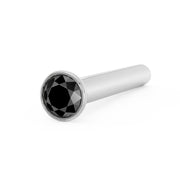 14k white gold black diamond bezel nose bone stud, straight-on angled view of stone