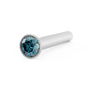 Platinum blue diamond bezel nose stud straight post, angled view showing bright polished finish