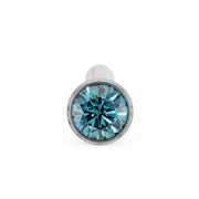 Top-down front view of 1.5mm blue diamond in white gold bezel on straight post nose stud