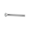 Side profile of white gold blue diamond straight post nose stud showing full post length and tip