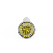 Front view of 1.5mm yellow diamond bezel nose stud on straight post, white gold, direct face-on