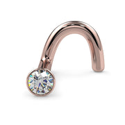 14k rose gold 1.7mm diamond bezel nose ring twist screw style, front angled product view