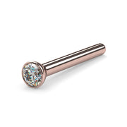 14k rose gold 1.7mm diamond bezel straight-pin nose stud, side view of full post length