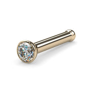 14k yellow gold 1.7mm diamond bezel nose bone stud, angled view showing ball end and post