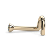 14k yellow gold 1.7mm diamond nose bone stud, side profile showing L-shaped post and bezel