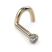 14k yellow gold 1.7mm diamond bezel nose ring twist, reverse angle showing screw curl and post