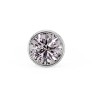 14k white gold 2mm pink diamond bezel nose stud, flat front view showing round brilliant cut stone