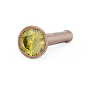 14k rose gold 2mm yellow diamond bezel nose stud bone style, angled front view