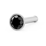 14k white gold black diamond bezel nose bone stud, angled view showing ball-end post