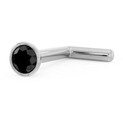 14k white gold black diamond bezel L post nose stud, angled view showing L-shaped post style