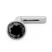 14k white gold black diamond bezel L post nose stud, close angled view of setting and post