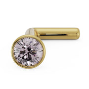 14k yellow gold 2mm pink diamond bezel nose stud L-post style, angled front view of stone
