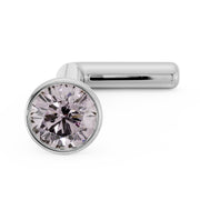 White gold pink diamond bezel nose stud L-post, larger angled view highlighting bezel rim detail