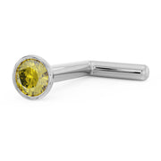 14k white gold 2mm yellow diamond bezel nose stud L-post style, angled front view