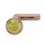 14k rose gold 2mm yellow diamond bezel nose stud L-post style, angled front view