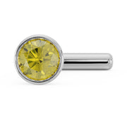 White gold yellow diamond bezel nose stud straight post style, front-angled view of setting