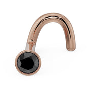 14k rose gold black diamond bezel nose ring twist style, angled product view