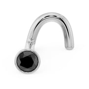 14k white gold 2mm black diamond bezel nose screw stud, full product view with twist post