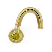 14k yellow gold yellow diamond bezel nose ring twist style, angled front view