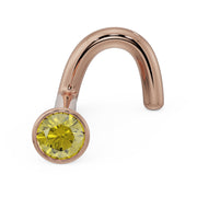 14k rose gold yellow diamond bezel nose ring twist style, angled front view
