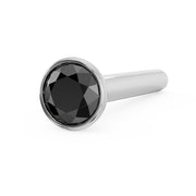 14k white gold 2mm black diamond bezel straight post nose stud, angled front view
