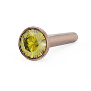 14k rose gold 2mm yellow diamond bezel nose stud straight post, angled front view