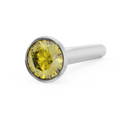 White gold 2mm yellow diamond bezel nose stud straight post, side-angled view of full piece