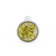 Top-down front view of white gold 2mm yellow diamond bezel nose stud straight post style