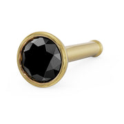 14k yellow gold 2.5mm black diamond bezel nose stud, bone post style, angled view