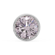 14k white gold bezel nose stud with 2.5mm pink diamond, close-up front view of round setting