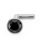 14k white gold black diamond bezel nose stud with L-post, angled top-down view