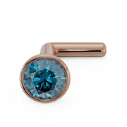 14k rose gold blue diamond bezel nose stud L-post style, angled front view of setting