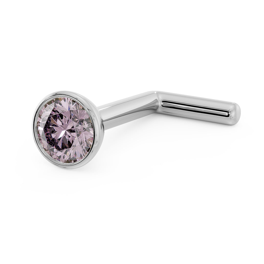 2.5mm Pink Diamond Bezel Nose Ring Stud