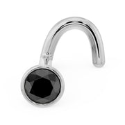 14k white gold black diamond bezel nose ring twist style, angled front view