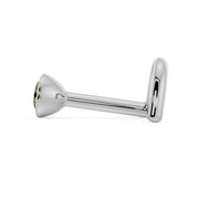 Side profile of white gold yellow diamond bezel nose stud showing L-post style and post length