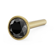 14k yellow gold black diamond bezel nose stud, straight post style, angled side view