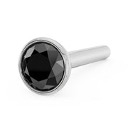 14k white gold black diamond bezel nose stud, straight post style, angled side view