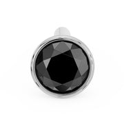 Front-on view of 2.5mm black diamond in white gold bezel nose bone stud, ball end visible