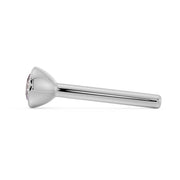 Side profile of white gold pink diamond nose bone stud showing straight post and ball end