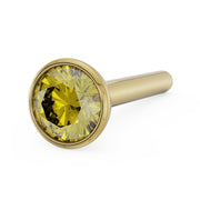 14k yellow gold yellow diamond bezel nose stud with straight post, front-angled close-up