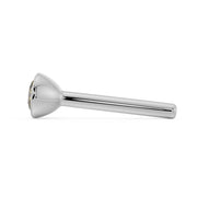 Side profile of white gold yellow diamond bezel nose stud showing straight post and tapered setting